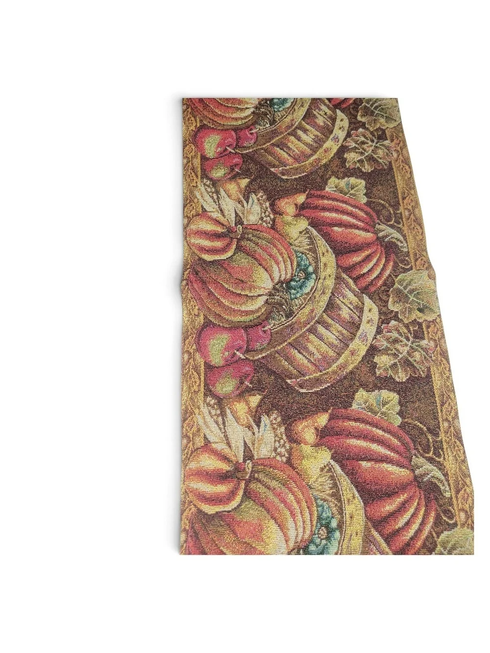 Autumn Harvest Embroidered Pumpkin Table Runner - Brown and Orange 70x13